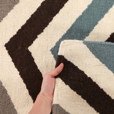 Nomad Chevron Flat Woven Wool Runner Rug, 400x80cm, Blue / Brown