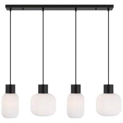 Nori Metal & Glass Bar Pendant Light, 4 Light, Black / Opal