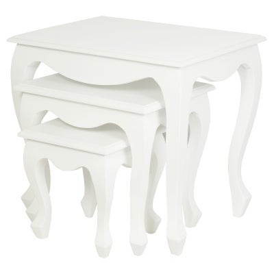 Queen Ann Mahogany Timber 3 Piece Nested Table Set, White