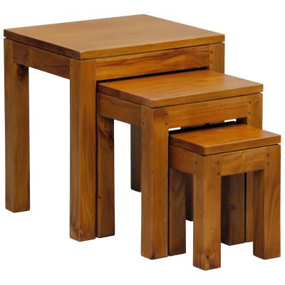 Amsterdam 3 Piece Mahogany Timber Nested Table Set, Light Pecan