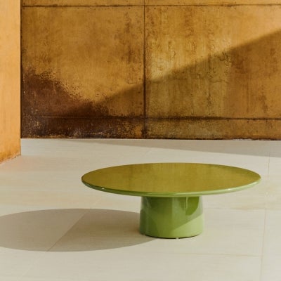 Bellanor Cement Round Coffee Table, 110cm, Glossy Green