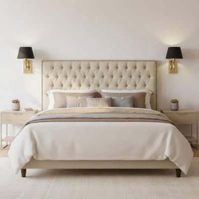 Queenscliff Tufted Fabric Bed Headboard, Queen