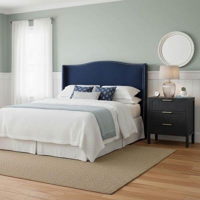 Mornington Velvet Fabric Bed Headboard, King, Blue