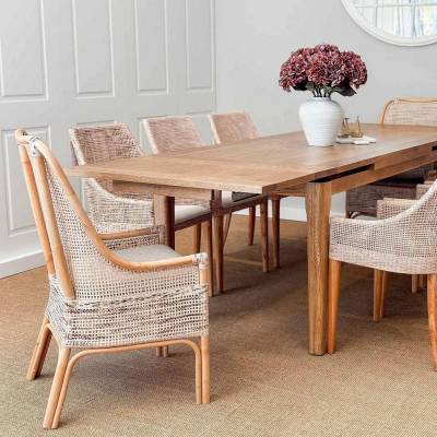 Victoria Rattan Dining Chair, White Washed Natural
