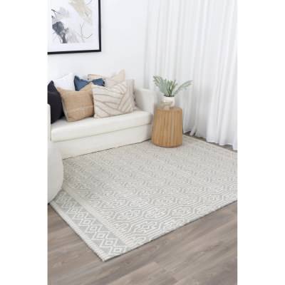 Copacabana Geometric Hand Loomed Wool Rug, 230x160cm, Light Grey