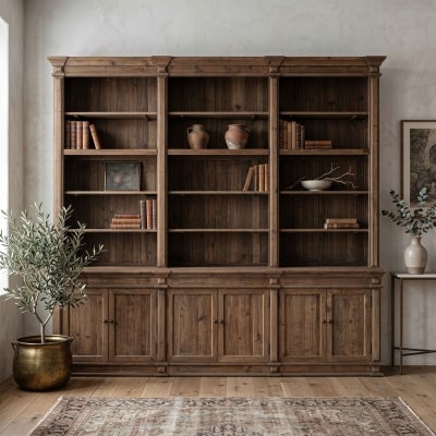 Aura Rustic Pine Timber 3-Bay Library Bookcase