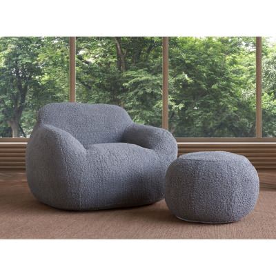 I AM FAKE Boucle Fabric Round Pouffe, Small, Grey