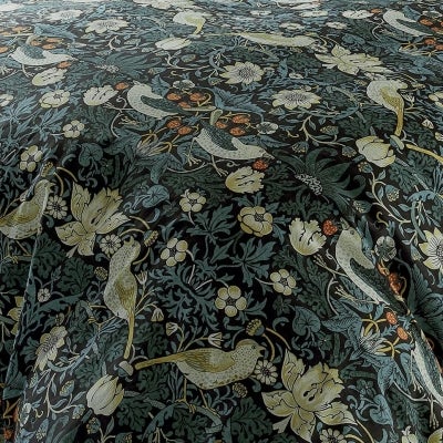 William Morris Strawberry Thief Cotton Quilt Cover Set, Queen, Indigo