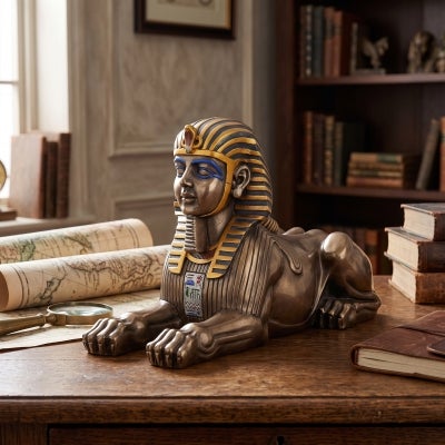 Cast Bronze Egyptian Mythology Figurine, Sphinx