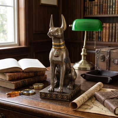 Veronese Cold Cast Bronze Coated Egyptian Mythology Figurine, Sitting Anubis