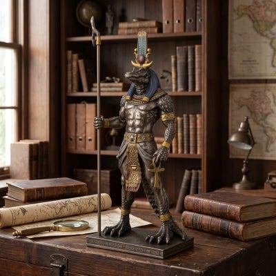 Veronese Cold Cast Bronze Coated Egyptian Mythology Figurine, Sobek, Small
