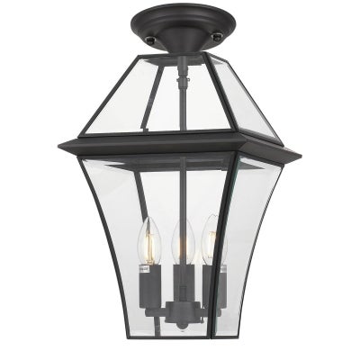 Rye IP44 Metal & Glass Indoor / Outdoor Pendant / Batten Fix Ceiling Light, Large, Black