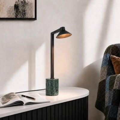 Satrom Iron & Marble Dimmable LED Touch Table Lamp, Black / Green