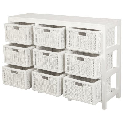 Lainey Solid Mahogany Timber 9 Basket Storage Unit, White
