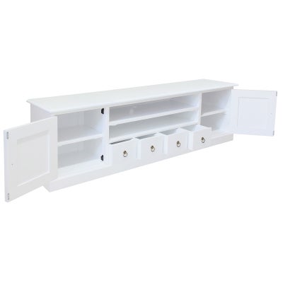 Tasmania Mahogany Timber 2 Door 4 Drawer TV Unit, 200cm, White