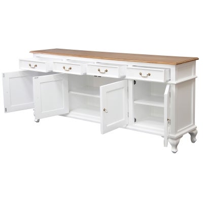 Queen Ann Mahogany Timber 4 Door 4 Drawer Buffet Table, 200cm, Caramel / White