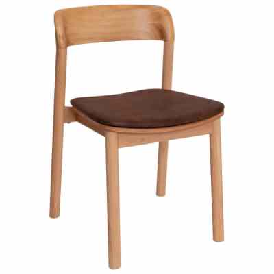 Matilda Commercial Grade Stackable Ashwood Dining Chair, Eastwood Fabric Seat, Natural / Bison