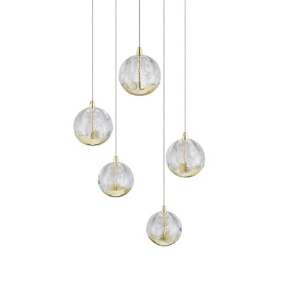 Segovia Glass & Metal LED Cluster Pendant Light, 5 Light, Gold