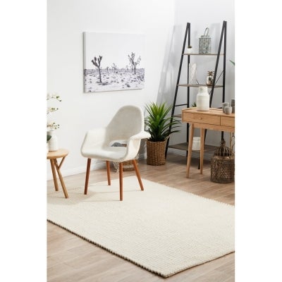 Skandi Carlos Flatwoven Felted Wool Rug, 225x155cm, White