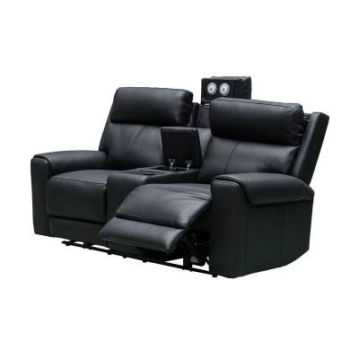 Elowen Leather Electric Recliner Sofa, 2 Seater, Black