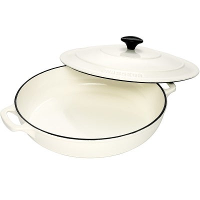 Chasseur Cast Iron Round Casserole, 30cm, Antique White