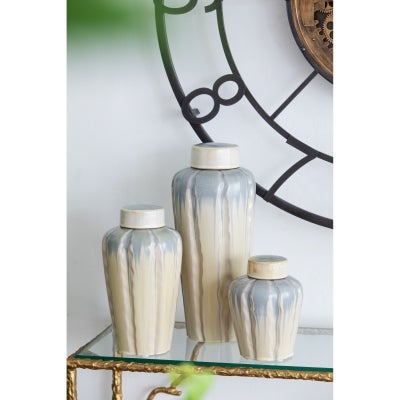 Bora 3 Piece Glazed Ceramic Lidded Jar Set
