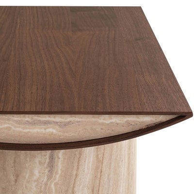 Tavina Modern Wooden Side Table, Walnut / Travertine
