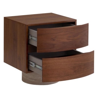 Tavina Modern Wooden Bedside Table, Walnut / Travertine
