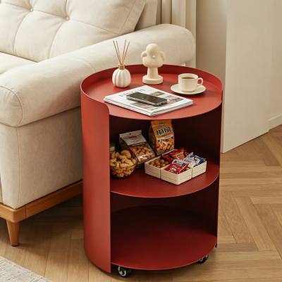 Meravine Iron Round Mobile Side Table, Burgundy