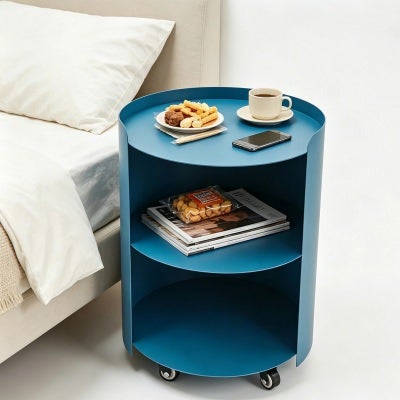 Meravine Iron Round Mobile Side Table, Navy