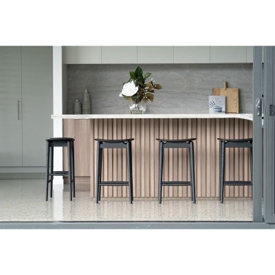 Muse American Oak Counter Stool, Timber Seat, Black