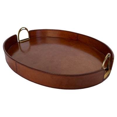 Lederon Leather Oval Tray, Tan