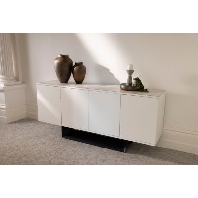 Nadia Ceramic Glass Top Modern 4 Door Sideboard, 176cm, Marmo White / White