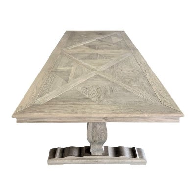 Salon Oak Timber Parquetry Top Trestle Dining Table, 240cm, Weathered Oak