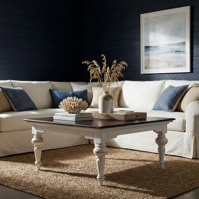 Provence Contrast Mahogany Timber Square Coffee Table, 100cm, Brown / Distressed White