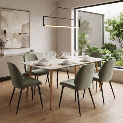 Erielle Sintered Stone & Steel Dining Table, 180cm, White / Gold