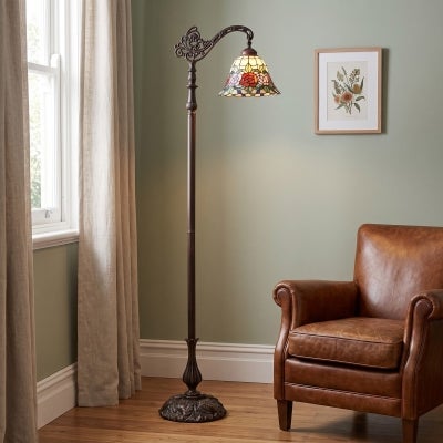 Rose Garden Tiffany Style Stained Glass Downbridge Floor Lamp