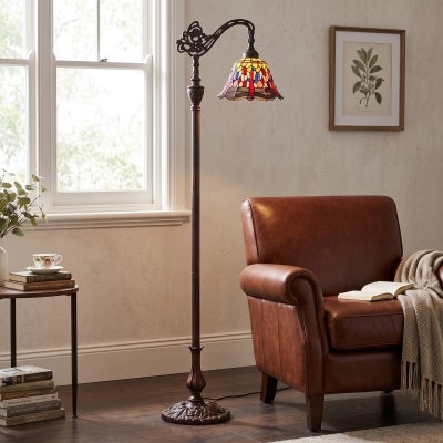 Red Dragonfly Tiffany Style Stained Glass Downbridge Floor Lamp