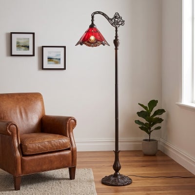 Benita Tiffany Style Stained Glass Downbridge Floor Lamp, Red