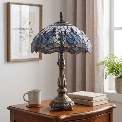 Blue Dragonfly Tiffany Style Stained Glass Table Lamp, Medium