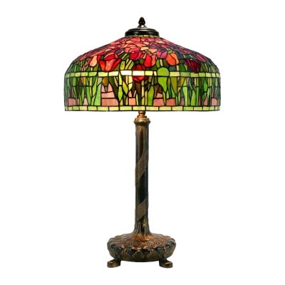 Mira Tulip Tiffany Style Stained Glass Table Lamp, Red