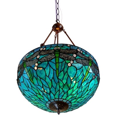 Sylvia Dragonfly Tiffany Style Stained Glass Uplighter Pendant Light