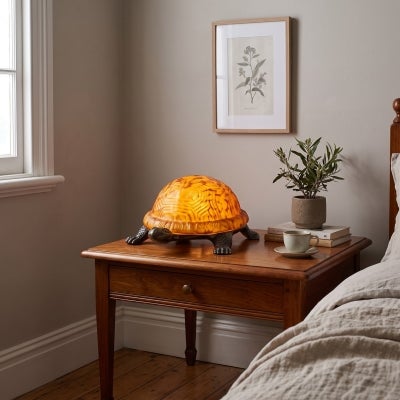 Tiffany Style Stained Glass Statue Table Lamp, Golden Shell Tortoise