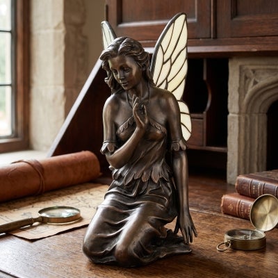 Fairy Figurine Decor Lamp, Kneeling, Bronze