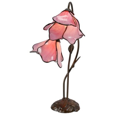 Lily of The Valley Tiffany Style Stained Glass Flower Table Lamp, Double Shade, Pink