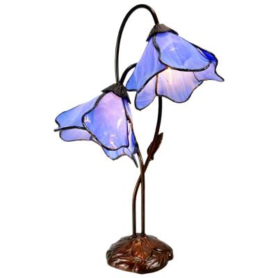 Lily of The Valley Tiffany Style Stained Glass Flower Table Lamp, Double Shade, Blue