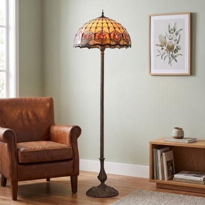 Red Tulip Tiffany Style Stained Glass Floor Lamp