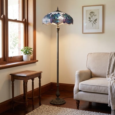 Blue Dragonfly Tiffany Style Stained Glass Floor Lamp