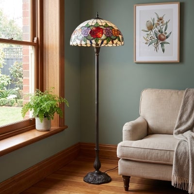 Rose Garden Tiffany Style Stained Glass Floor Lamp