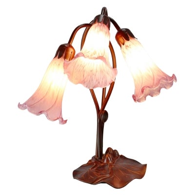 Lily Tiffany Style Stained Glass Flower Table Lamp, Triple Shade, Purple